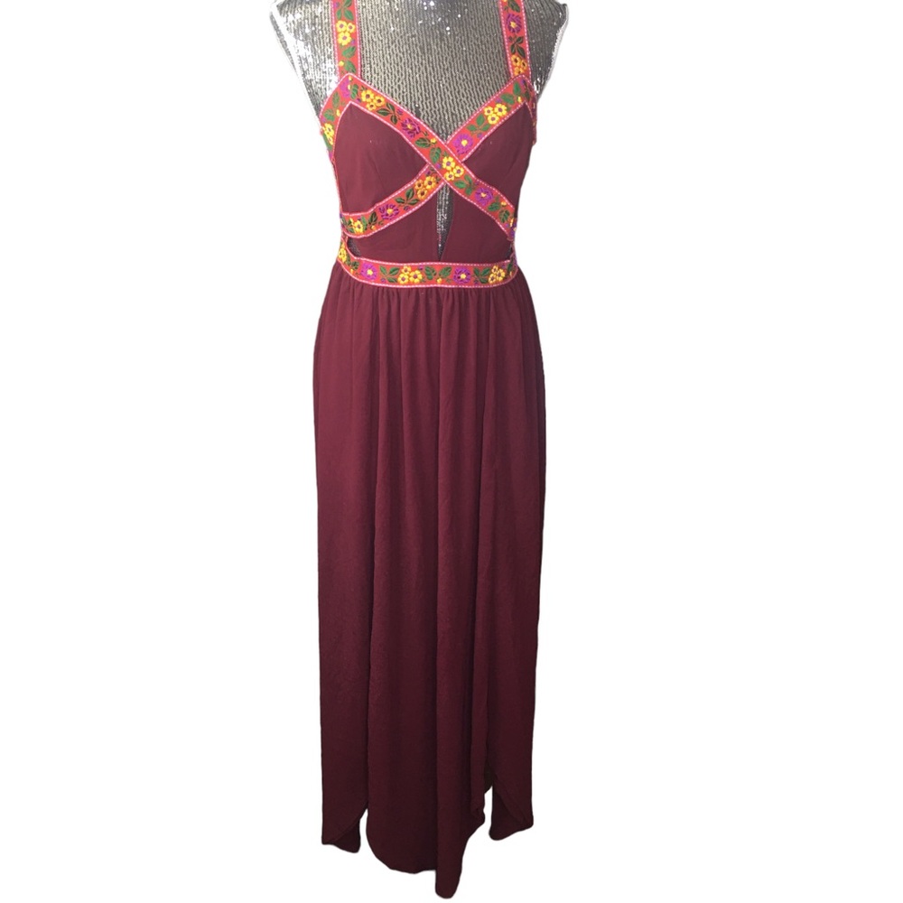 New Free People Embroidered Bohemian Ribbon Lace Flower Maxi Dress Size Small